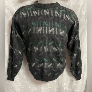 Vintage Adam Sloane Geometric Gray Teal Purple Sweater Wool Blend Size Large EUC